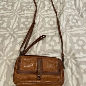 The Sak embossed tan leather wallet/wristlet/crossbody